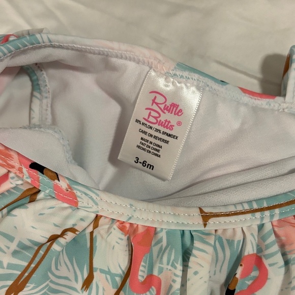 Ruffle Butts Flamingo Print One Piece - Pink and Blue - Picture 3 of 3